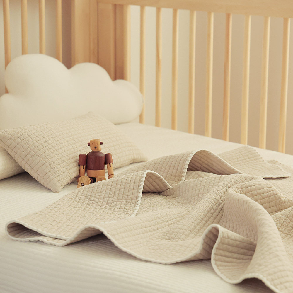 크라운 피그먼트 워싱 60수 순면 사계절 유아 어린이집 아기 낮잠이불 베이지 (90x130cm)